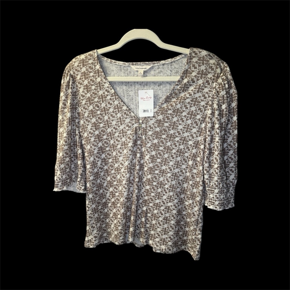 Lucky Brand Brown and Cream Blouse